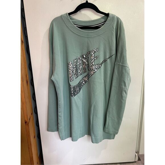 Nike Green Crewneck Long Sleeve Top Woman’s Size Large- Flaws Stains - Picture 1 of 13
